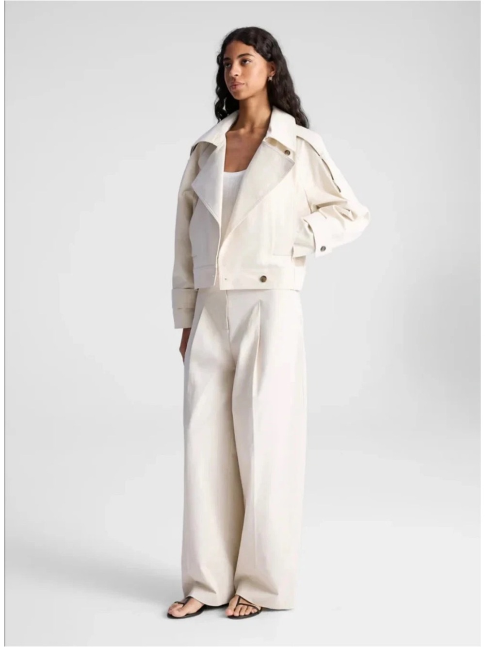 $695 ALC Miles Jacket Cropped Trench Jacket Cotton Ivory Limestone Utility L